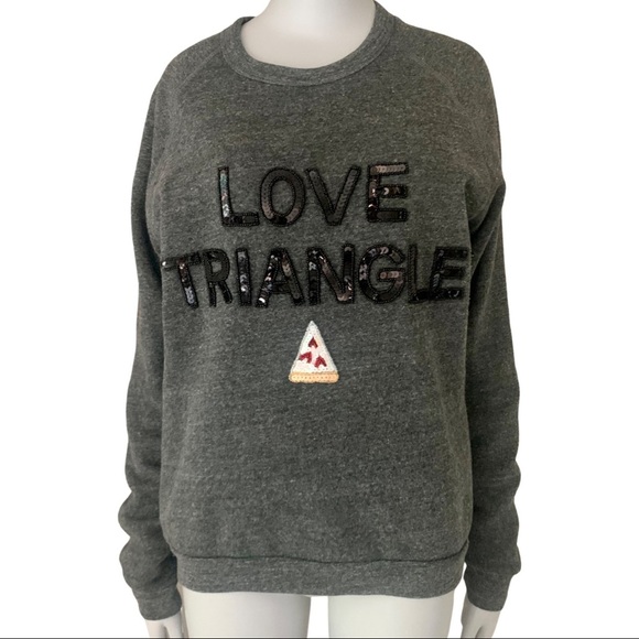 Bow & Drape Tops - BOW & DRAPE  “Love Triangle” Pizza Sequin Embellished Grey Sweatshirt Size M